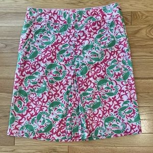 Rare 🦞🦀  L.L.Bean Pink & Green Lobster Crab Preppy Cotton Skirt